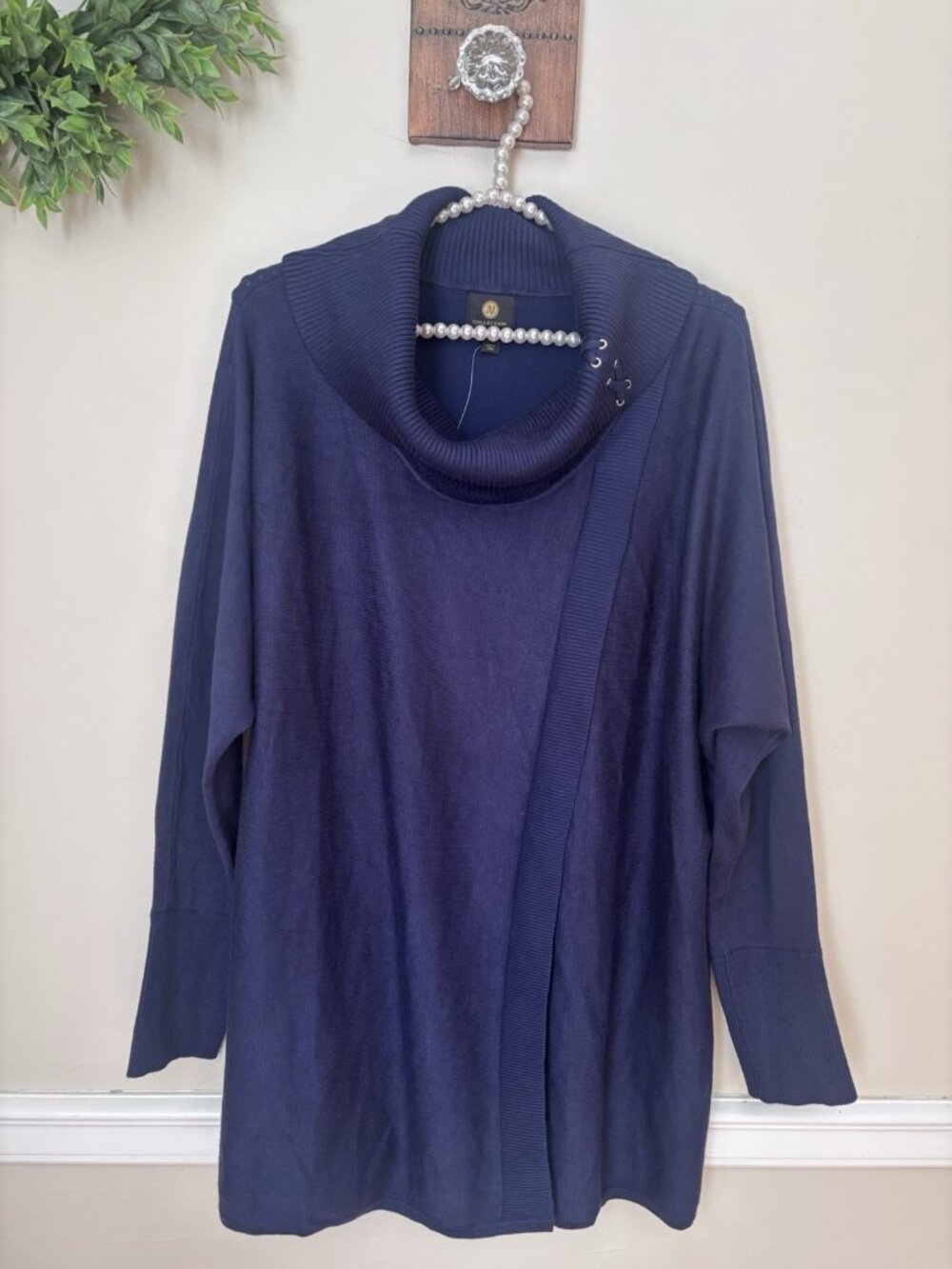 NWT JM Collection Womens Size XL Blue Cowl Neck Sweater